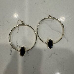 Elegant Gold Hoop Earrings with Black Stone